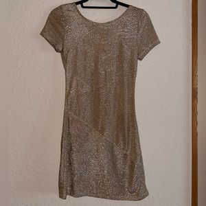 Free People Metallic Gold Short Sleeve Moonage Daydream Mini Dress
